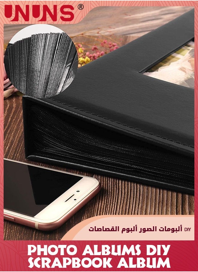 UNUNS ألبومات الصور، 4x6 بوصة سعة كبيرة 300 صورة، غلاف جلد PU صفحة داخلية سوداء، ألبومات سكربوك يدوي للعائلة، كتاب صور، ألبومات رف الكتب للزفاف عيد الميلاد عطلة الطفل ذكرى السنوية  - Image 5