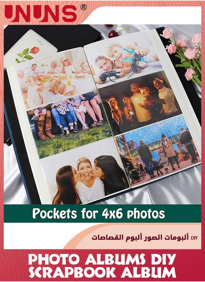 UNUNS ألبومات الصور، 4x6 بوصة سعة كبيرة 300 صورة، غلاف جلد PU صفحة داخلية سوداء، ألبومات سكربوك يدوي للعائلة، كتاب صور، ألبومات رف الكتب للزفاف عيد الميلاد عطلة الطفل ذكرى السنوية  - Image 4