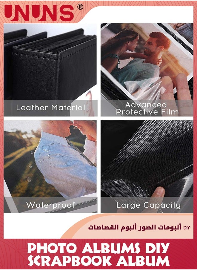 UNUNS ألبومات الصور، 4x6 بوصة سعة كبيرة 300 صورة، غلاف جلد PU صفحة داخلية سوداء، ألبومات سكربوك يدوي للعائلة، كتاب صور، ألبومات رف الكتب للزفاف عيد الميلاد عطلة الطفل ذكرى السنوية  - Image 2