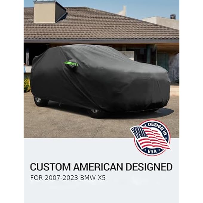 rayihni غطاء سيارة لبي إم دبليو X5 2007-2022 2023، مقاوم للماء لجميع الأحوال الجوية للسيارات، مقاوم للرياح والثلوج والمطر والبَرَد وحماية من الشمس والأشعة فوق البنفسجية، أسود - Image 3