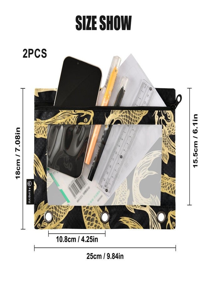 Fustylead Gold Koi Carp Fish Pencil Pouch for 3 Ring Binders, Zipper Pencil Bags with Clear Window Organizer for School Class Students Office - Image 3
