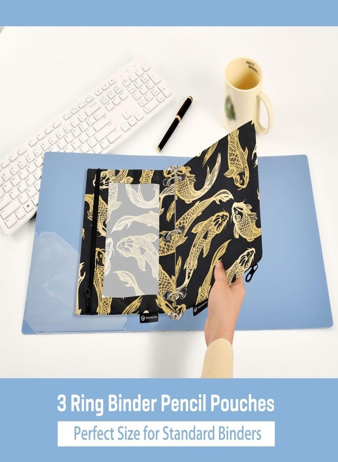 Fustylead Gold Koi Carp Fish Pencil Pouch for 3 Ring Binders, Zipper Pencil Bags with Clear Window Organizer for School Class Students Office - Image 5