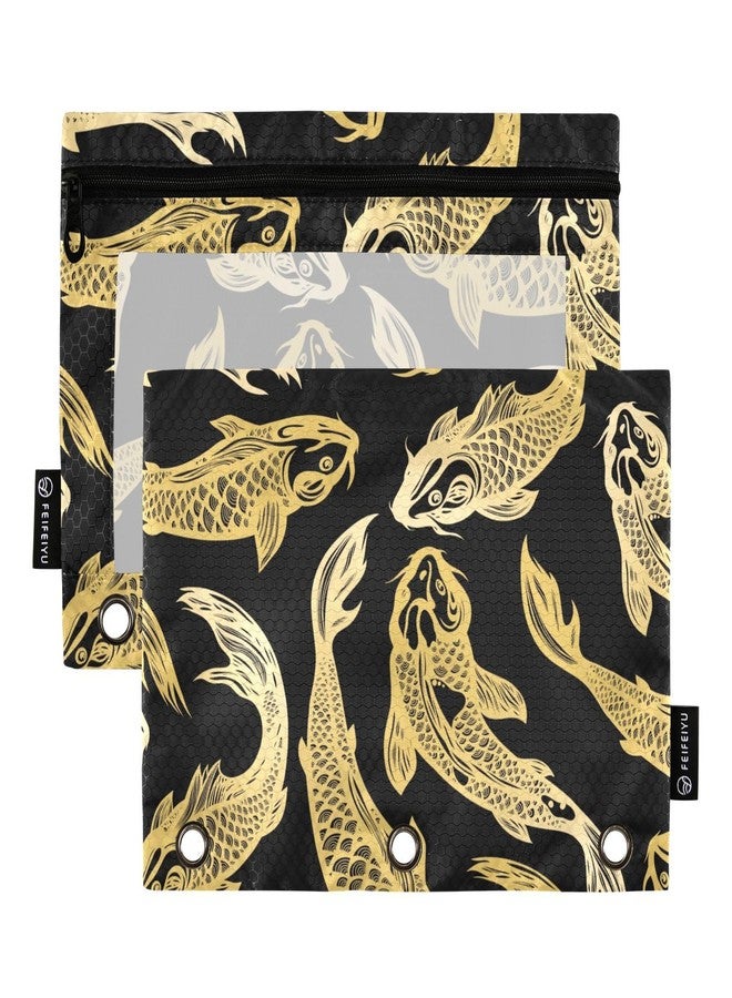 Fustylead Gold Koi Carp Fish Pencil Pouch for 3 Ring Binders, Zipper Pencil Bags with Clear Window Organizer for School Class Students Office - Image 1