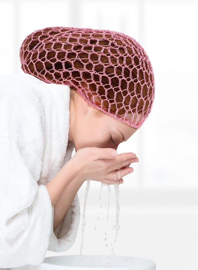 WLLHYF Mesh Hair Net Rayon Knit Snood Hat Crochet Wraps Sleep Cap Soft Hairnet Large Cover Ornament Accessory (Black+Pink) - Image 4