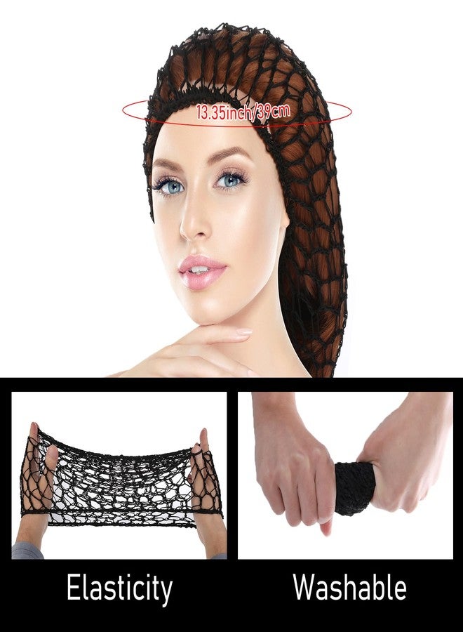 WLLHYF Mesh Hair Net Rayon Knit Snood Hat Crochet Wraps Sleep Cap Soft Hairnet Large Cover Ornament Accessory (Black+Pink) - Image 2