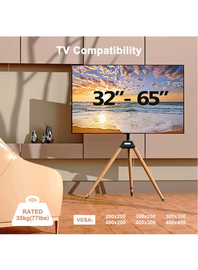 FlashHawk Height Adjustable Floor TV Stand For 32-65 Inch Screens, Corner TV Stand Mount With Wood Legs For Bedroom, Living Room, Studio - Image 3