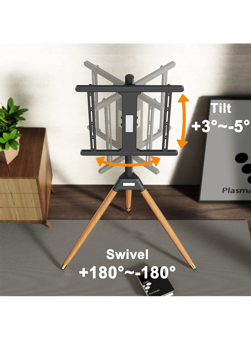 FlashHawk Height Adjustable Floor TV Stand For 32-65 Inch Screens, Corner TV Stand Mount With Wood Legs For Bedroom, Living Room, Studio - Image 4