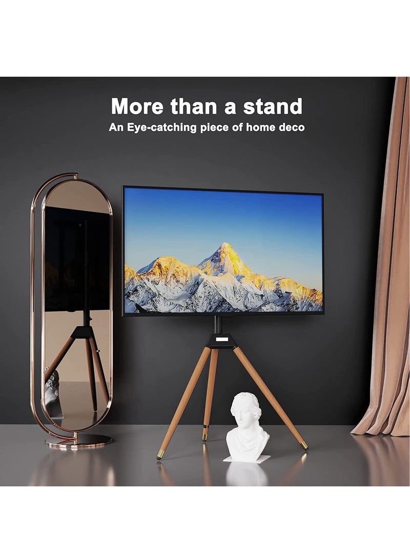 FlashHawk Height Adjustable Floor TV Stand For 32-65 Inch Screens, Corner TV Stand Mount With Wood Legs For Bedroom, Living Room, Studio - Image 2