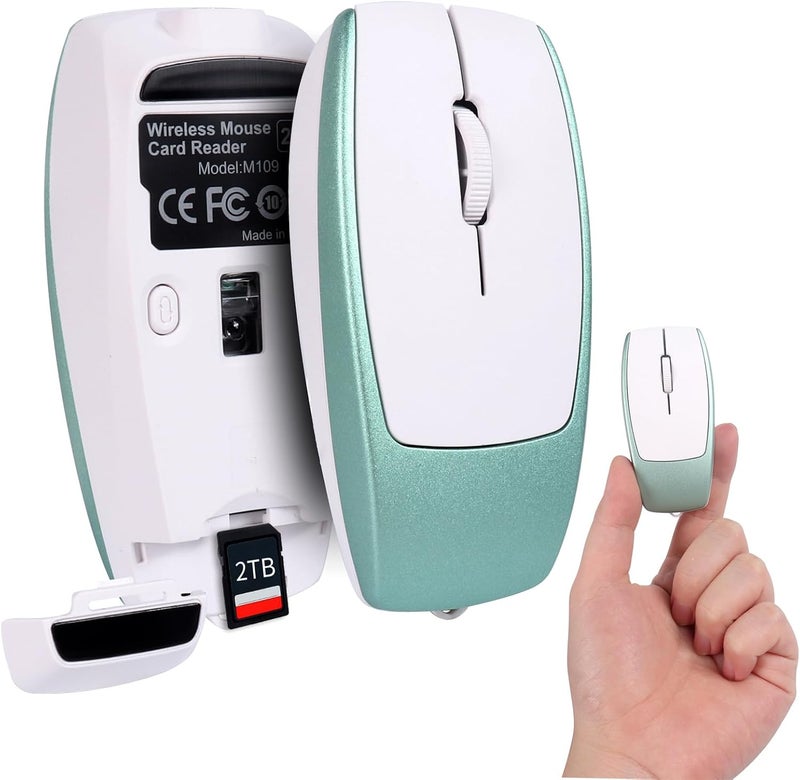 elec Space Mini Bluetooth Wireless Mouse with TF Card Reader, Rechargeable, Silent Click, Portable for Laptop, PC, Travel, Office & Home Use (Green) - Image 1