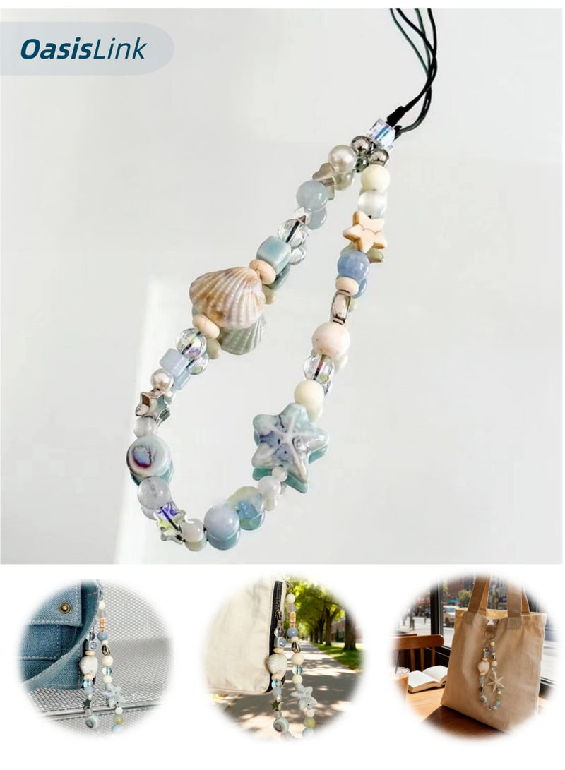 OasisLink Blue Sea Breeze Star & Shell DIY Beaded Lanyard for Phone/CCD Camera, Anti - Loss Accessory for Photography enthusiast - Image 1