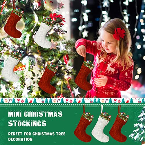 Zubebe Pack of 12 Mini Knit Christmas Stockings 6 Inch Knitted Xmas Family Holiday Hanging Cable Stocking Gifts Decorations for Fireplace Tree DecorBurgundy and White - Image 3