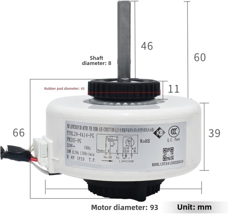 LDGSUPH Air Conditioner Indoor Unit AC Fan Motor，Compatible For Gree，YYR20-4A8-PG AC220V 50Hz 20W 1300r/min FN20J-PG，Conditioning Parts - Image 3