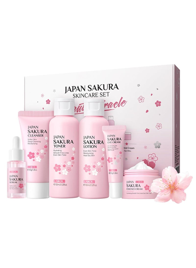 SAKURA 6Pcs Set Sakura Cherry Blossom Day & Night Moisturizing Gift Set - Formaldehyde-Free, Deep Cleansing, Nourishing Skin Care for Dry & Combination Skin - Image 2
