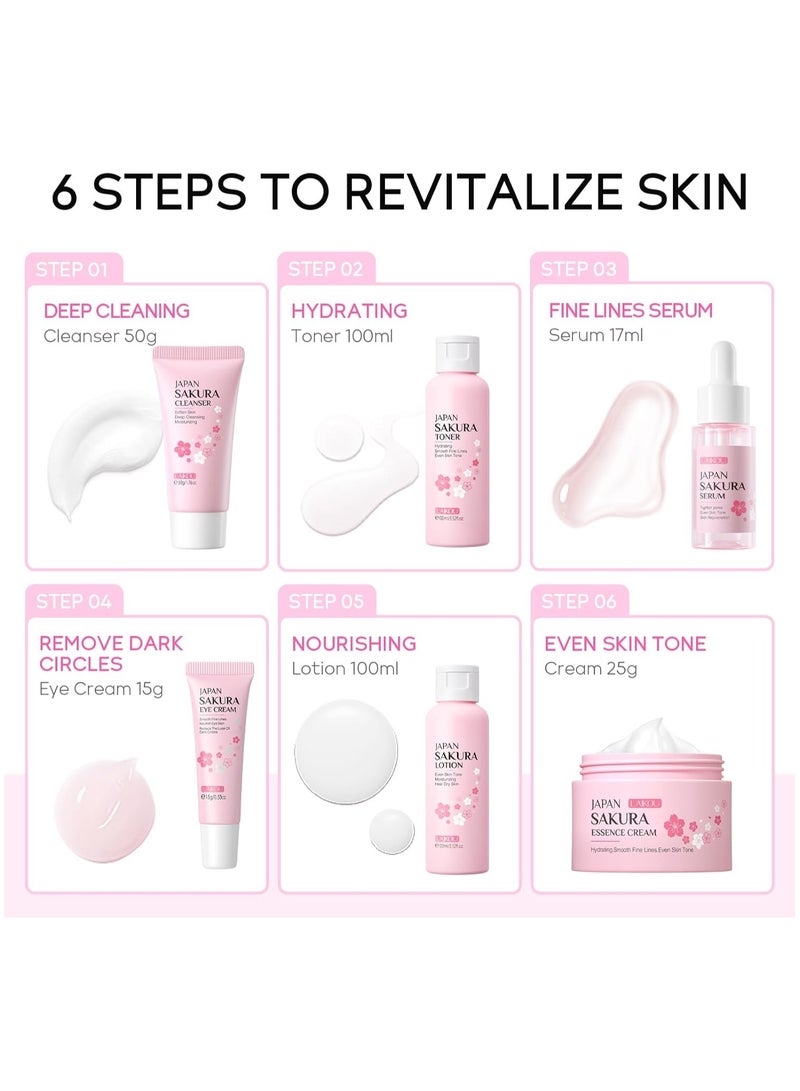 SAKURA 6Pcs Set Sakura Cherry Blossom Day & Night Moisturizing Gift Set - Formaldehyde-Free, Deep Cleansing, Nourishing Skin Care for Dry & Combination Skin - Image 4
