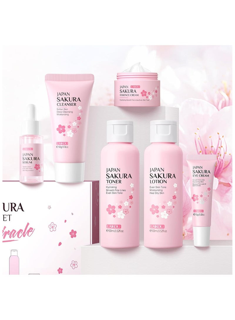 SAKURA 6Pcs Set Sakura Cherry Blossom Day & Night Moisturizing Gift Set - Formaldehyde-Free, Deep Cleansing, Nourishing Skin Care for Dry & Combination Skin - Image 3
