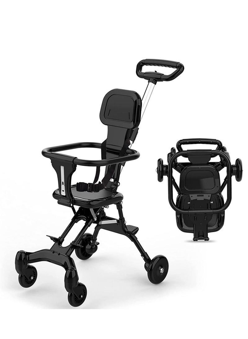 Kids Stroller Magic stroller 4 wheels Ultra lightweight Baby Trolly Foldable foldable stroller Lightweight Portable stroller for baby with brake wheels Black - Image 1