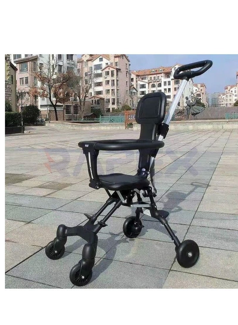 Kids Stroller Magic stroller 4 wheels Ultra lightweight Baby Trolly Foldable foldable stroller Lightweight Portable stroller for baby with brake wheels Black - Image 3