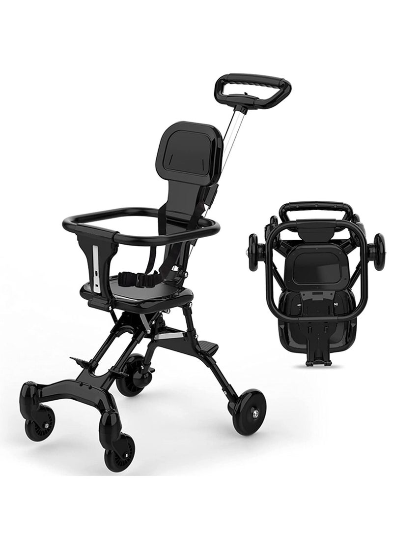 Kids Stroller Magic stroller 4 wheels Ultra lightweight Baby Trolly Foldable foldable stroller Lightweight Portable stroller for baby with brake wheels Black - Image 4