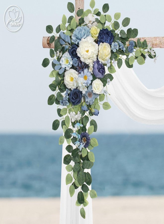 Odouzy Wedding Arch Flowers Kit,Artificial Flower Arch Decor (Set of 3),2pcs Artificial Flower Arrangement with 1pc Sheer Drape for Wedding Decor Reception Backdrop Floral Decorations (Blue) - Image 3