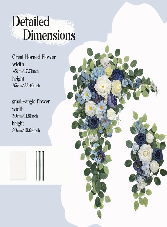 Odouzy Wedding Arch Flowers Kit,Artificial Flower Arch Decor (Set of 3),2pcs Artificial Flower Arrangement with 1pc Sheer Drape for Wedding Decor Reception Backdrop Floral Decorations (Blue) - Image 2