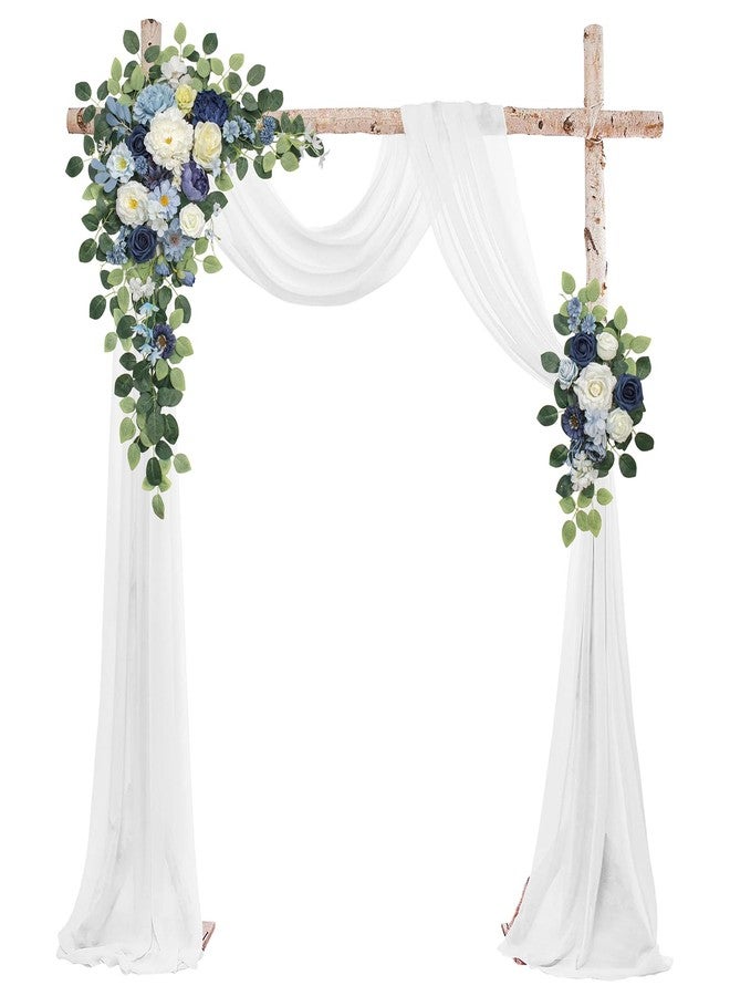 Odouzy Wedding Arch Flowers Kit,Artificial Flower Arch Decor (Set of 3),2pcs Artificial Flower Arrangement with 1pc Sheer Drape for Wedding Decor Reception Backdrop Floral Decorations (Blue) - Image 1