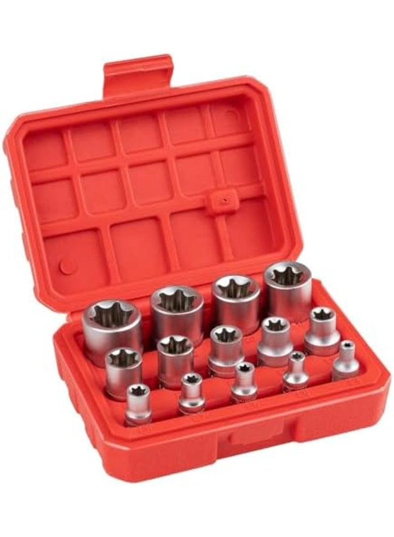 SYOSI 14-Piece E-TORX Socket Set, Premium External Torx Star Socket Set, Professional Automotive & Mechanical Tool Kit with 1/4", 3/8", 1/2" Drive, E4 - E24 Sizes, Includes Durable Storage Case - Image 1