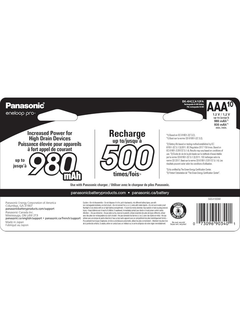 eneloop Eneloop Panasonic BK4HCCA10FA pro AAA HighCapacity NiMH PreCharged Rechargeable Batteries 10Battery Pack  - Image 2