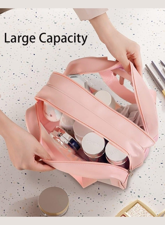 daroge 2 Layer Transparent Cosmetic Bag For Girl/Women Pink - Image 3