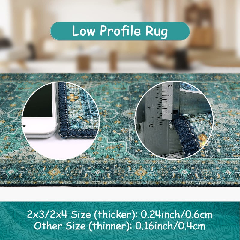 Moynesa Ultra-Thin Washable Area Rug - 2x3 Teal Small Entryway Rug Front Indoor Doormat, Boho Non-Slip Stain Resistance Low Pile Accent Carpet for Kitchen Bathroom Home Laundry Room Hall Decor - Image 4