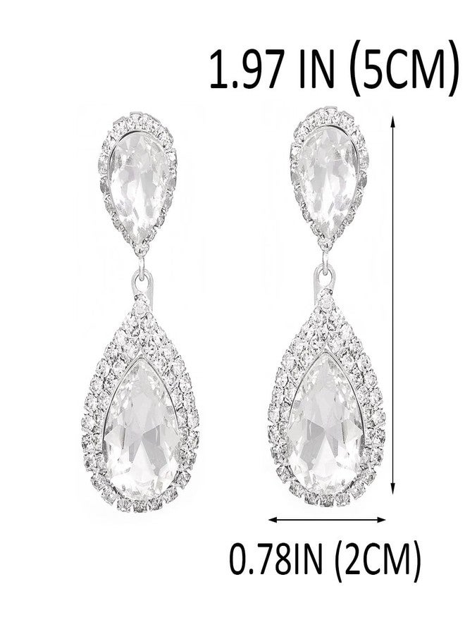 Unicra Silver Rhinestone Teardrop Earrings Crystal Wedding Bridal Dangle Earrings Prom Drop Earrings for Women and Brides (Silver) - Image 4