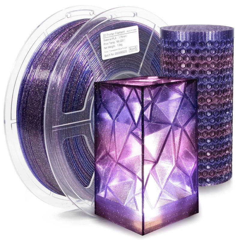 iSANMATE 3D Printer Filament Clear PLA, Multicolor Transparent Transition Glitter Filament, Gradient Purple Blue Multicolor PLA Filament, 3D Printing Filament 1KG/2.2lb, Blue Violet Galactic - Image 1