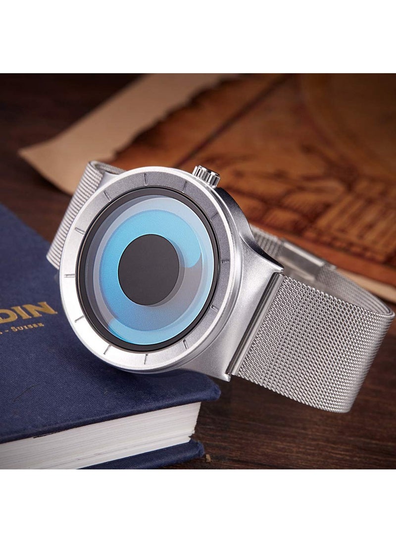 Excefore - Unusual Swirl Dial Men's Watch Fashion Original Design Stainless Steel Mesh Band Quirky Novelty Creative Wristwatch - Image 1