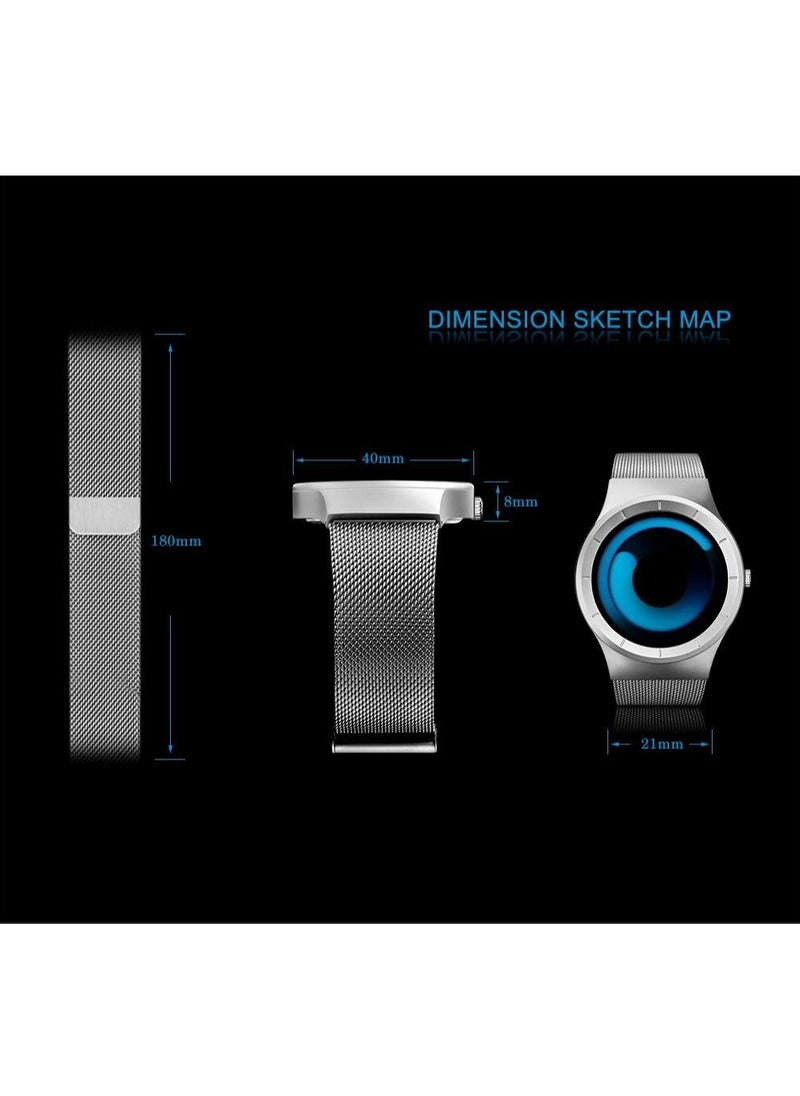 Excefore - Unusual Swirl Dial Men's Watch Fashion Original Design Stainless Steel Mesh Band Quirky Novelty Creative Wristwatch - Image 1