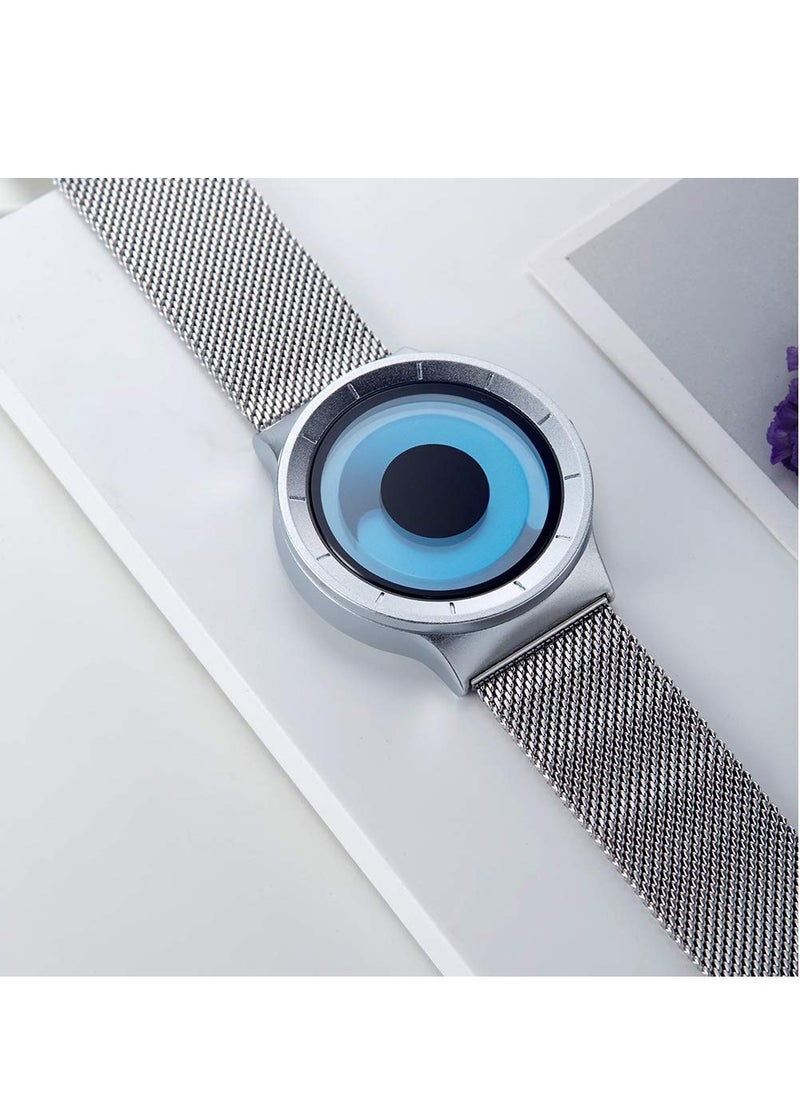 Excefore - Unusual Swirl Dial Men's Watch Fashion Original Design Stainless Steel Mesh Band Quirky Novelty Creative Wristwatch - Image 1