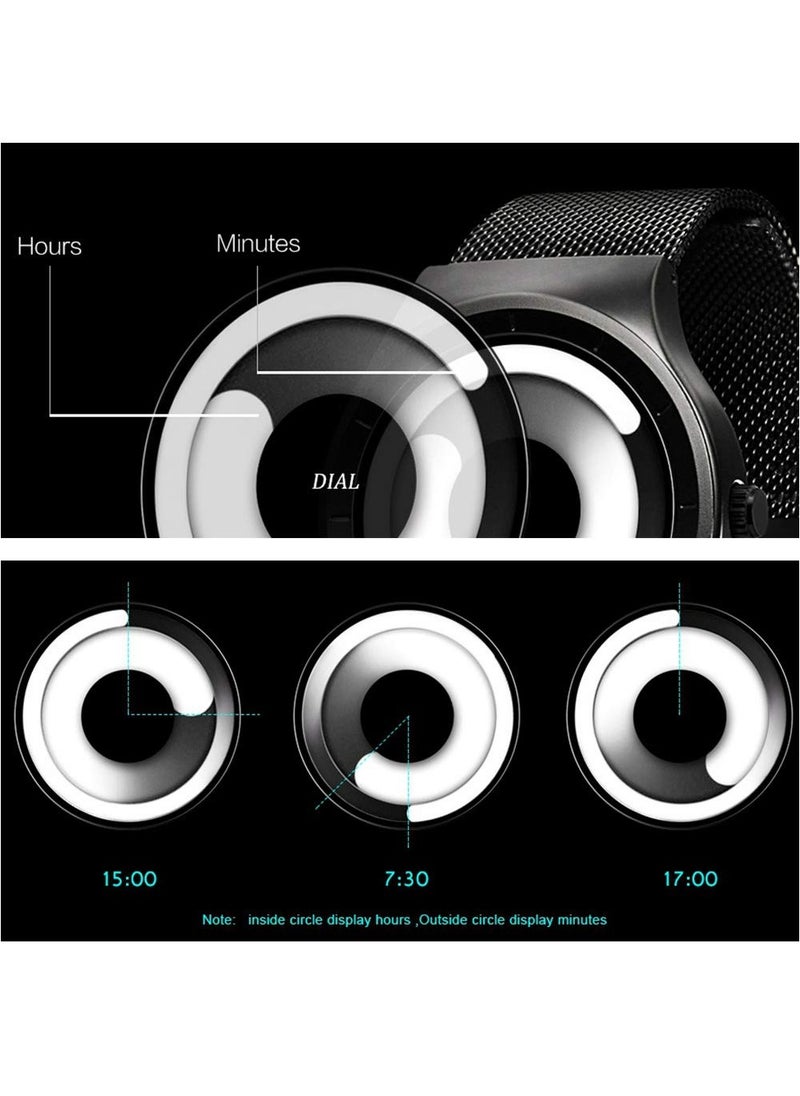Excefore - Unusual Swirl Dial Men's Watch Fashion Original Design Stainless Steel Mesh Band Quirky Novelty Creative Wristwatch - Image 1