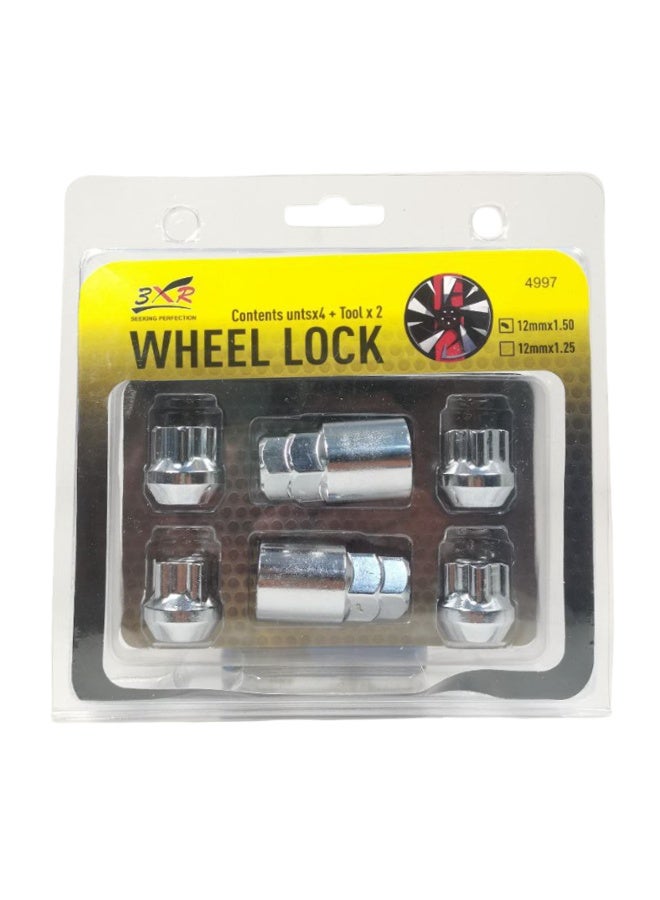 3XR Wheel Lock Set – 4 Pieces with Tool, 12mmx1.50 & 12mmx1.25, Chrome Plated, Secure, Easy to Install, for Car, Truck, and Motorcycle Wheels - Image 2
