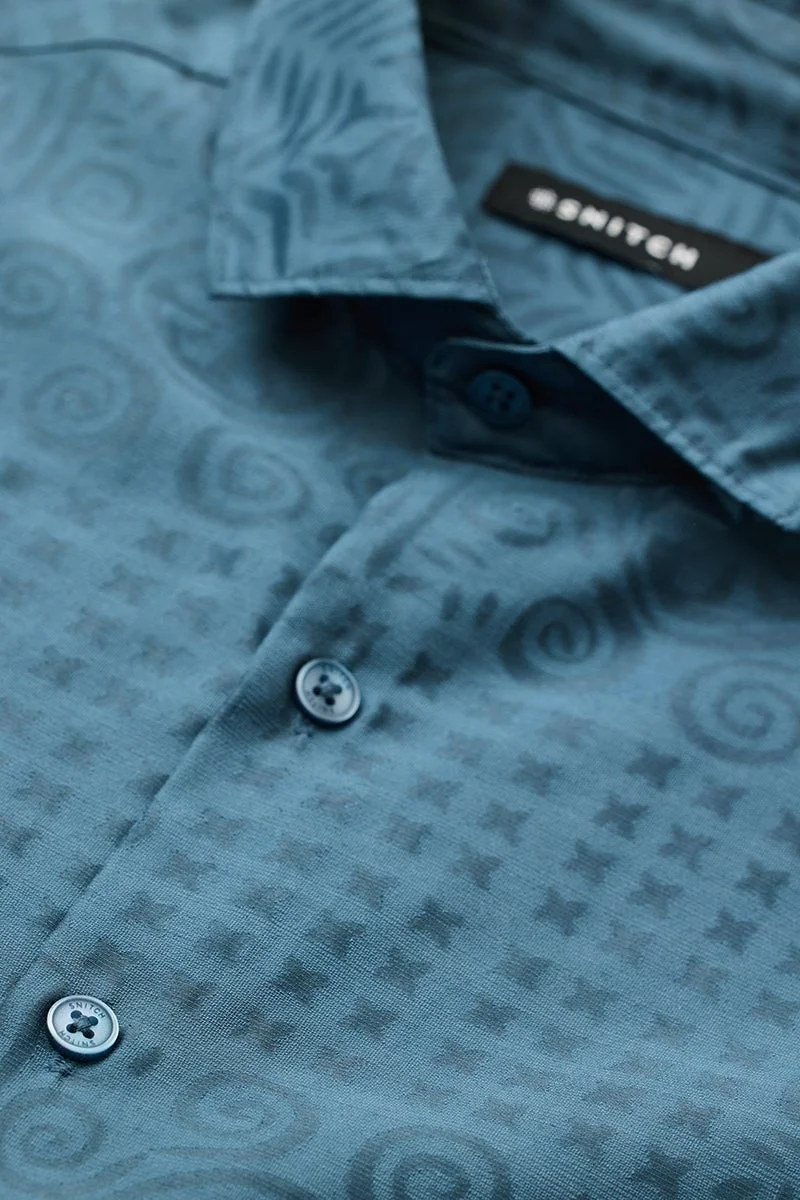 SNITCH Blue Textured Long Sleeve Slim Fit Shirt