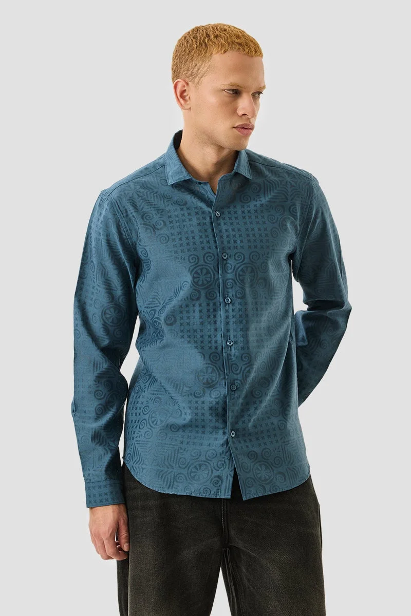 SNITCH Blue Textured Long Sleeve Slim Fit Shirt