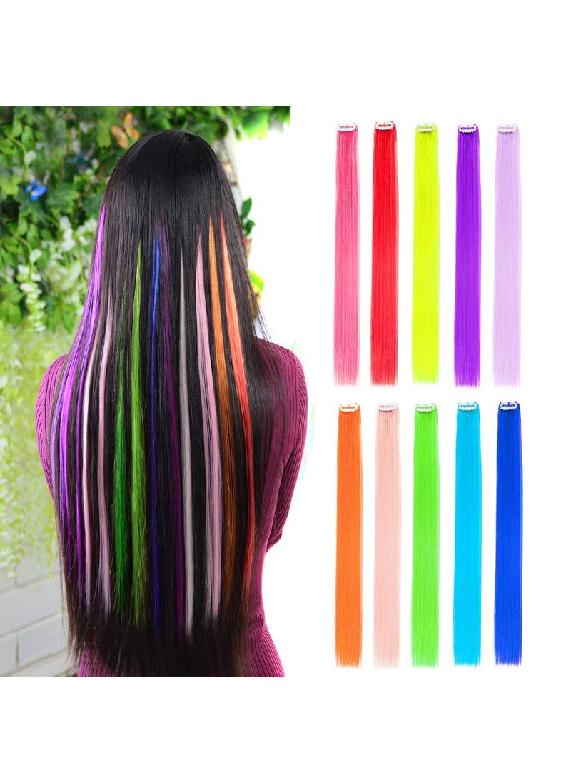BHF HAIR - 10pcs Straight Colored Clip in Hair Extensions for Party Highlights Hairpieces 22inch Multiple Colors - Image 1