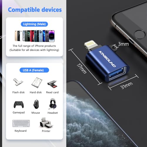 Kinsound 301 USB OTG for iPhone/iPad, Lightning OTG Pendrive Adapter Compatible with iOS 13 and Later, USB Female Support Connect USB Flash Drive, Keyboard, Mouse - Image 5
