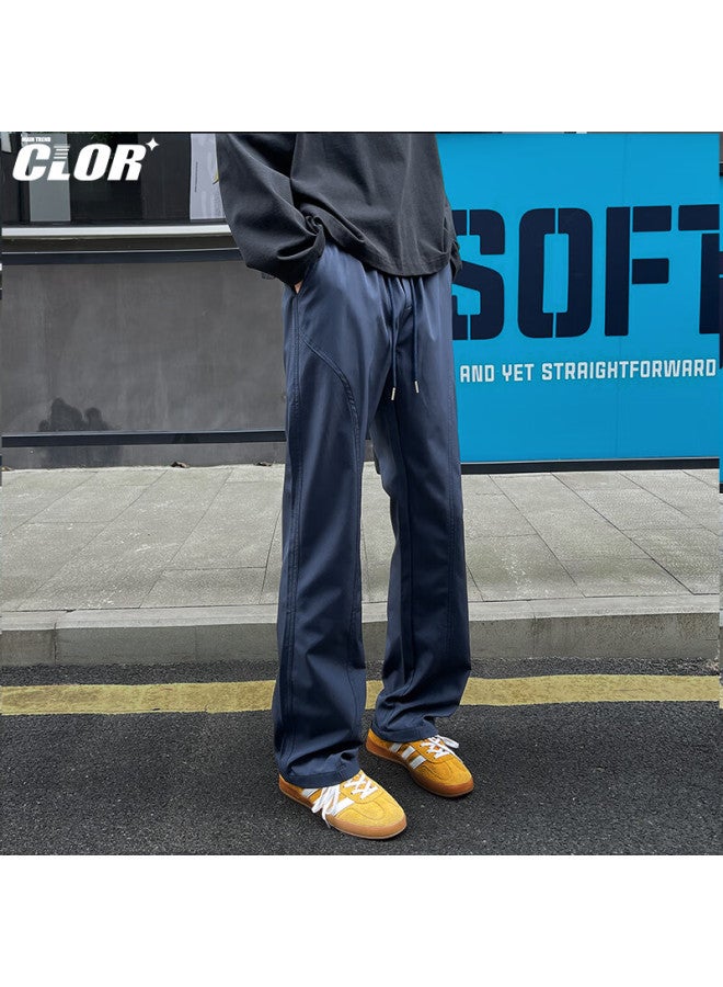 Clor Men's American Style Micro Flare Pants Autumn Winter Outdoor Straight Cut Casual Sports Tactical Pants Cl91 Navy XL - Image 3