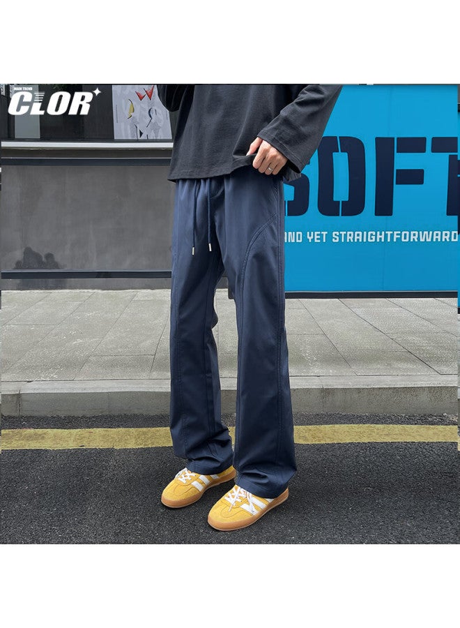Clor Men's American Style Micro Flare Pants Autumn Winter Outdoor Straight Cut Casual Sports Tactical Pants Cl91 Navy XL - Image 4
