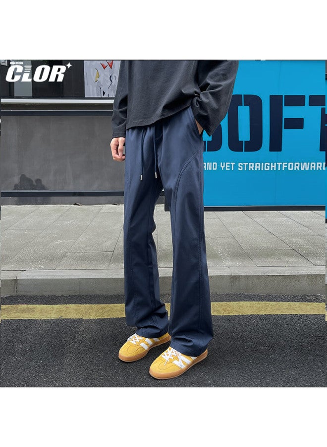 Clor Men's American Style Micro Flare Pants Autumn Winter Outdoor Straight Cut Casual Sports Tactical Pants Cl91 Navy XL - Image 5