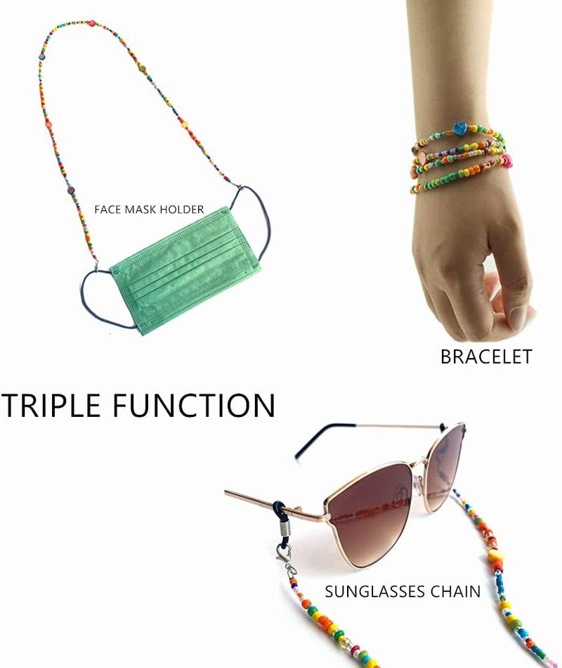 Decker Colorful Bead Women’s eyeglass chain eyewear retainer Mask Holder Reading glass Necklace Lanyard (Rainbow Beads) - Image 2
