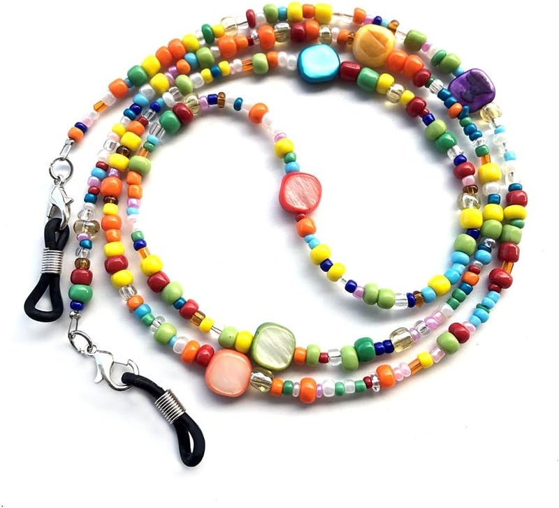 Decker Colorful Bead Women’s eyeglass chain eyewear retainer Mask Holder Reading glass Necklace Lanyard (Rainbow Beads) - Image 1
