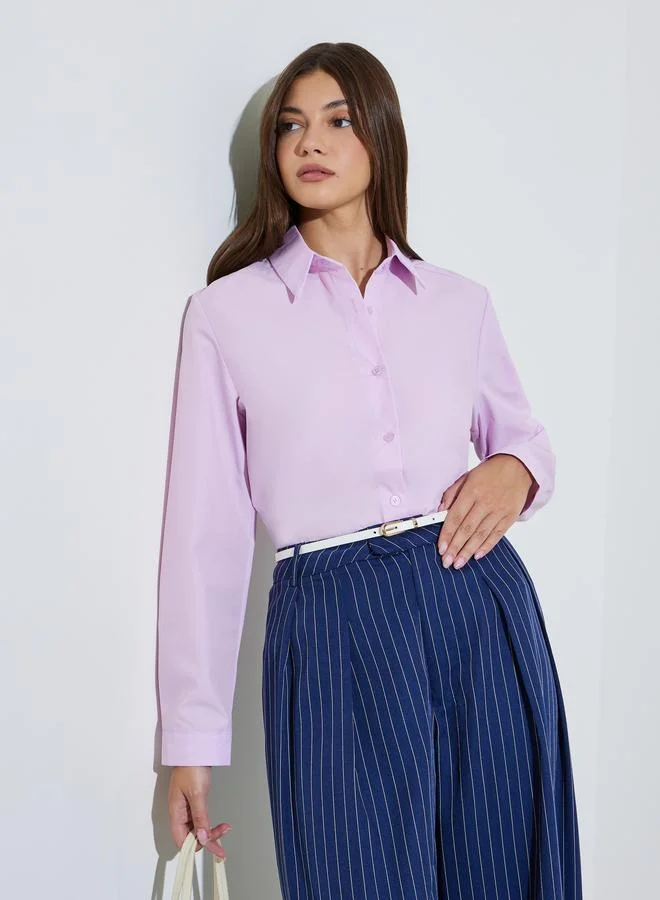 ستايلي Purple Solid Regular Fit Long Sleeve Shirt