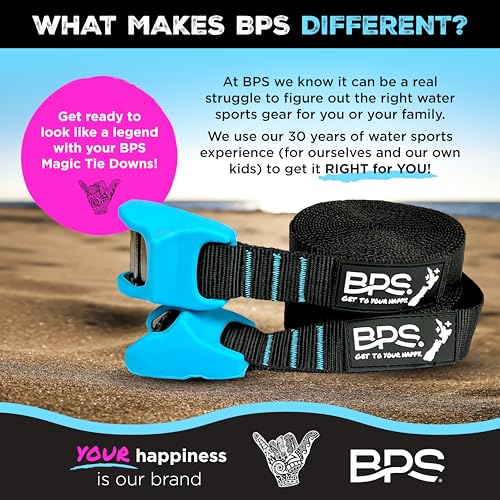 BPS ‘Magic’ Tie Down Straps for Roof Rack - ‘No Scratch’ 15 feet Tie Downs 2-Pack Surfboard Straps Silicone Buckle Cover with Storage Bag Made from Recycled Plastics – SUP Kayak Canoe Paddle Board - Image 2