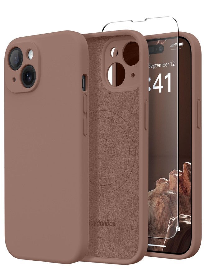 SuydanBox Magnetic for iPhone 14 Case, Compatible with MagSafe, [Full Camera Protection][Screen Protector] Silicone Shockproof Protective Phone Case for iPhone 14 6.1 inch, Brown - Image 1