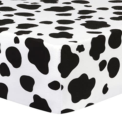 Trend Lab Cow Print Deluxe Flannel Fitted Crib Sheet-Cow Print, Cotton Flannel, Black, White, Fully Elasticized, 10 in Deep Pockets, Fits Standard Crib Mattress 28 in x 52 in - Image 1