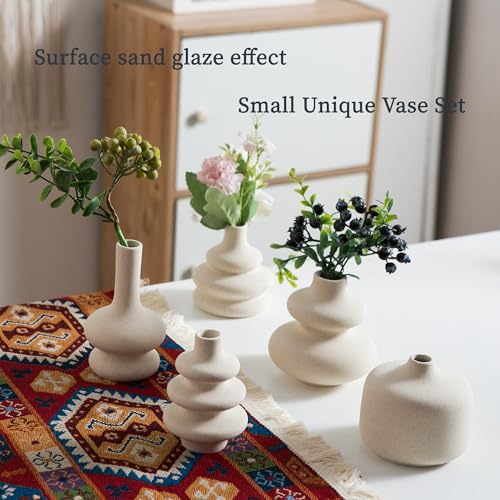 Tenforie Small White Ceramic Vases Set of 5, Mini Decorative Boho Vases for Flower, Wedding & Home Decor - Image 3